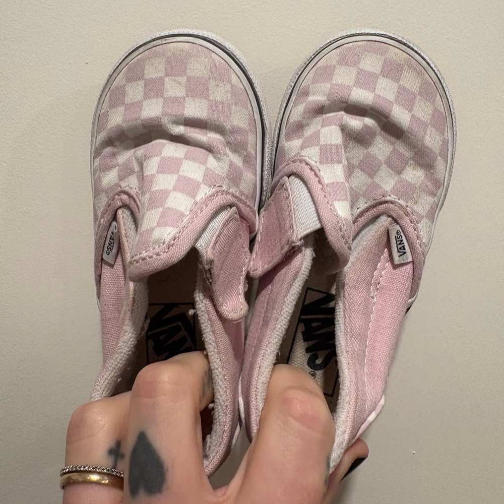 VANS Pink Checkered Velcro Slip-Ons, Toddler 8